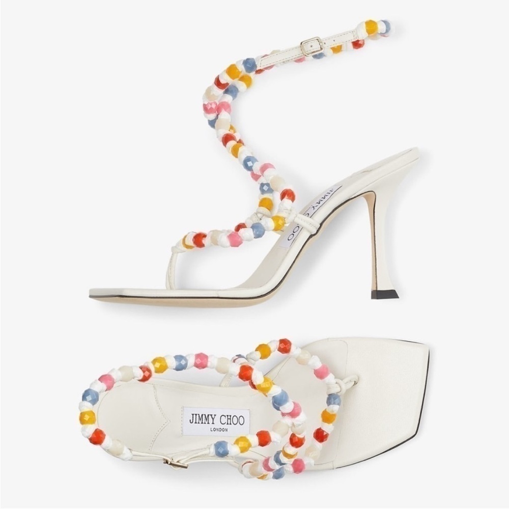 Jimmy Choo Amiral Beaded Raffia Heels